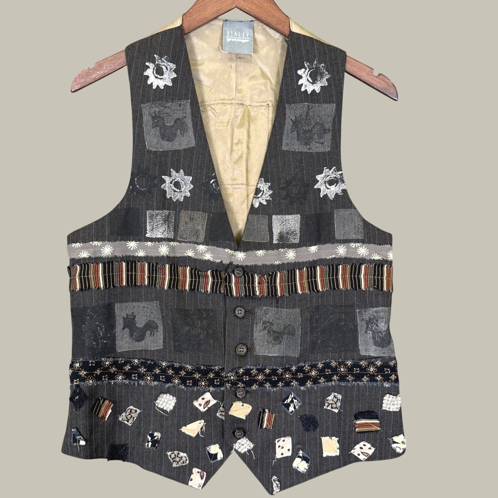 Vintage Staley Gretzinger Vest Women OS Patchwork Art To Wear Boho Waistcoat